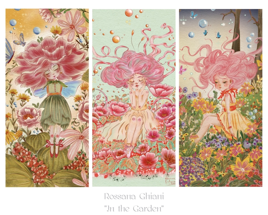 Alcune illustrazioni della serie ispirata alle piccole creature magiche che abitano i giardini, la serie si compone di 12 illustrazioni