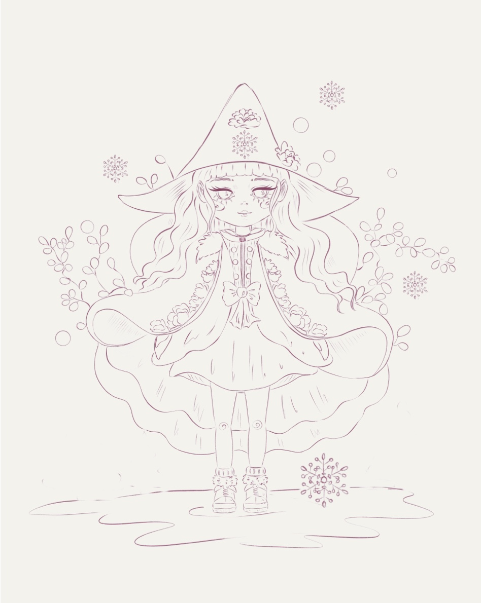 Illustrazione da colorare, disegno natale da colorare, Natalina folletto di Natale Rossana Ghiani art